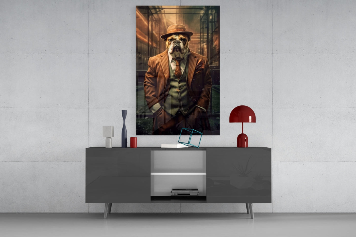 Bulldog in a Suit Glass Wall Art