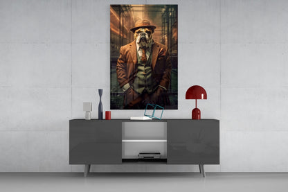 Bulldog in a Suit Glass Wall Art