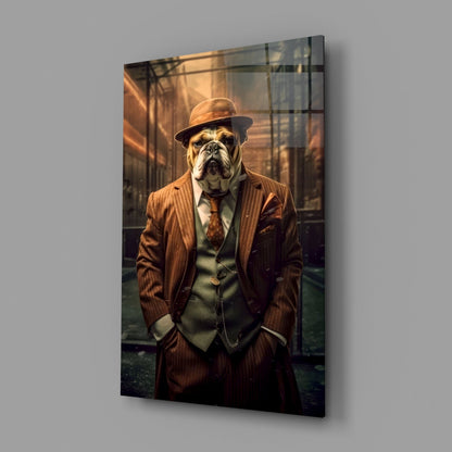 Bulldog in a Suit Glass Wall Art