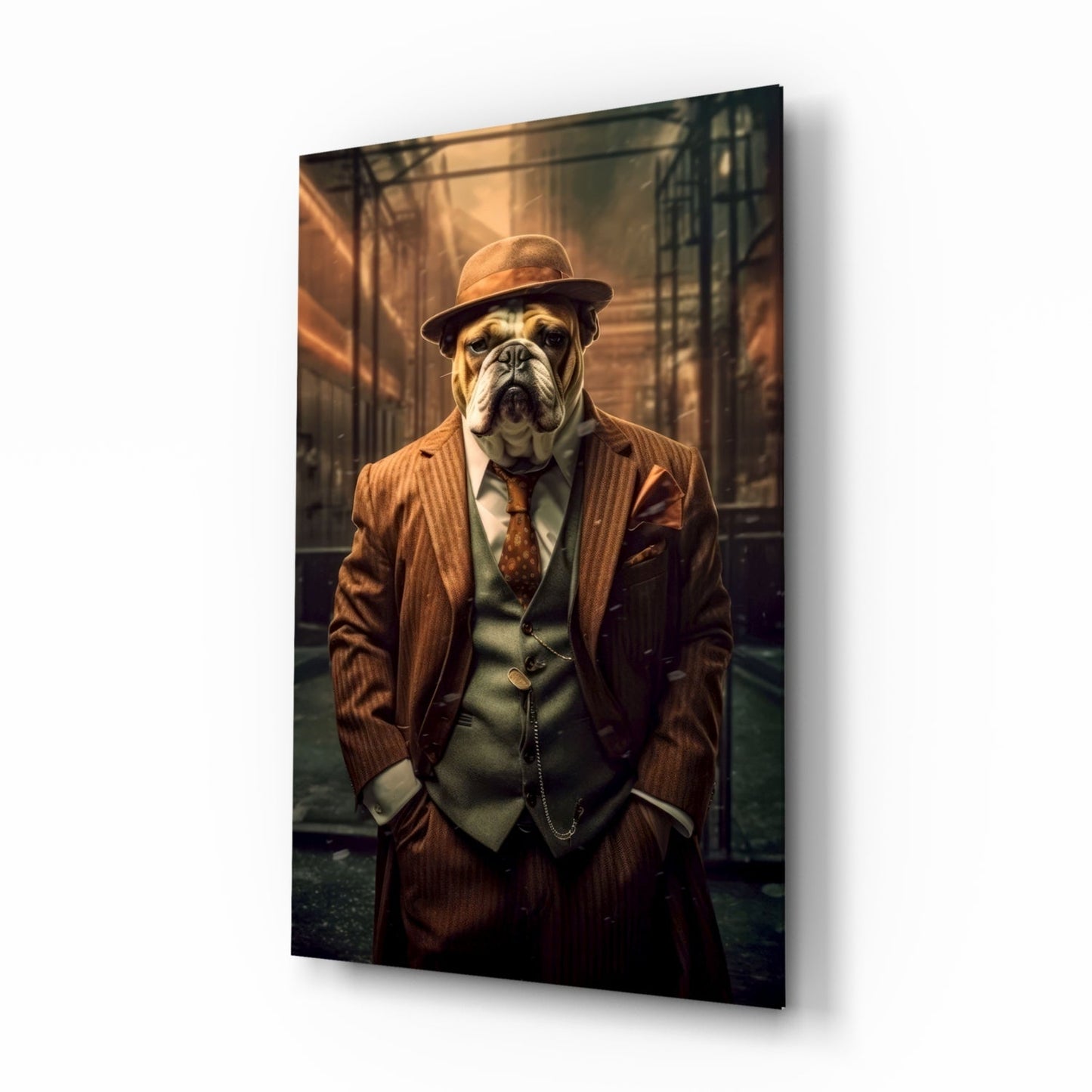 Bulldog in a Suit Glass Wall Art