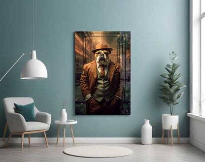 Bulldog in a Suit Glass Wall Art