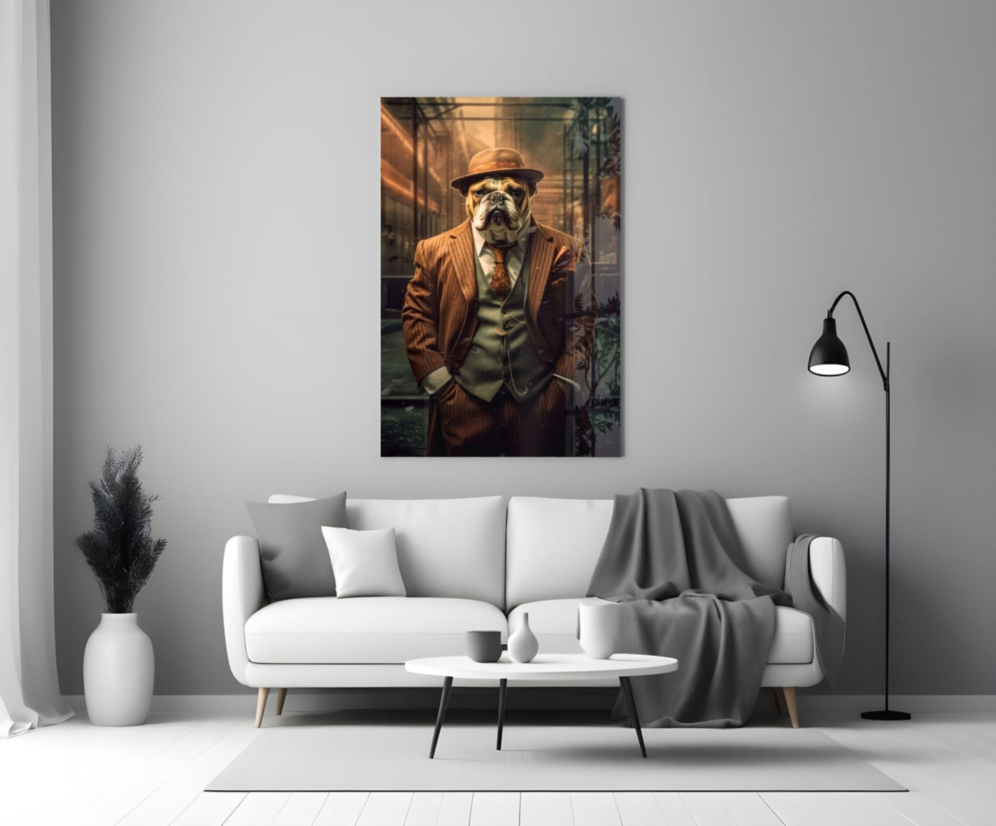 Bulldog in a Suit Glass Wall Art