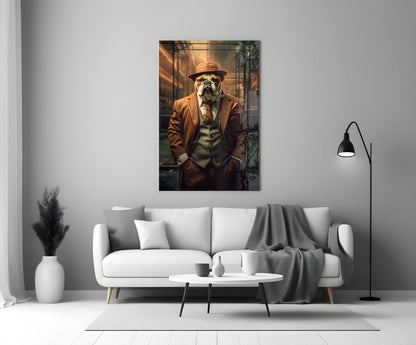 Bulldog in a Suit Glass Wall Art
