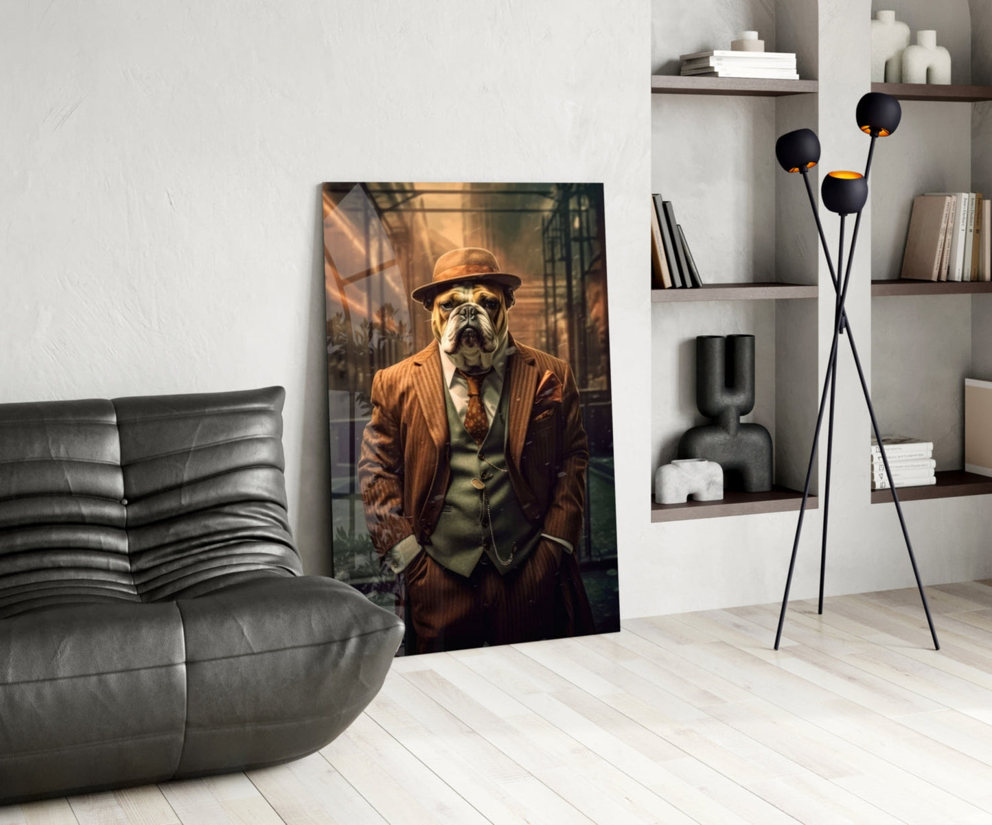 Bulldog in a Suit Glass Wall Art
