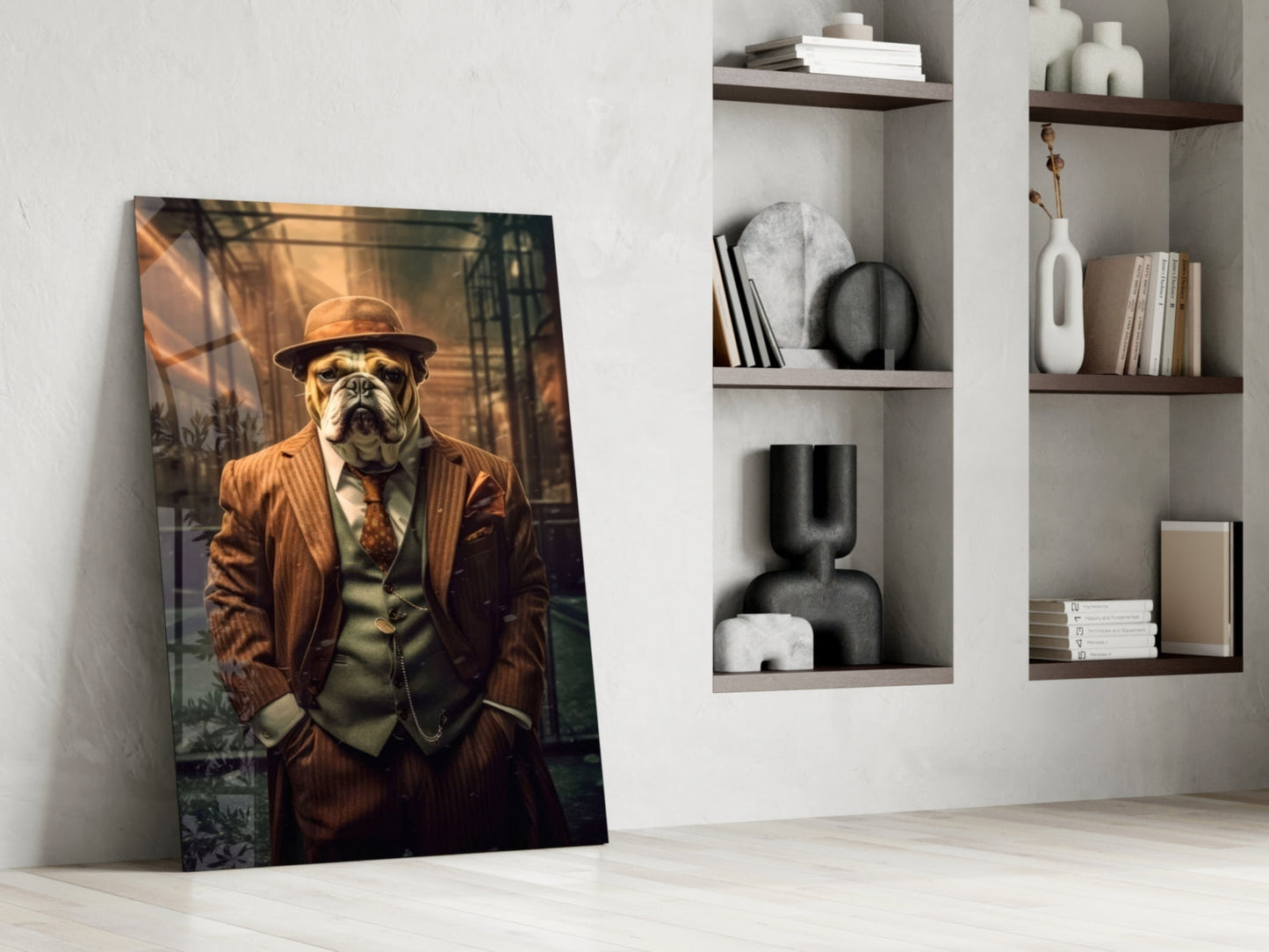 Bulldog in a Suit Glass Wall Art
