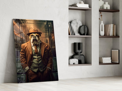 Bulldog in a Suit Glass Wall Art