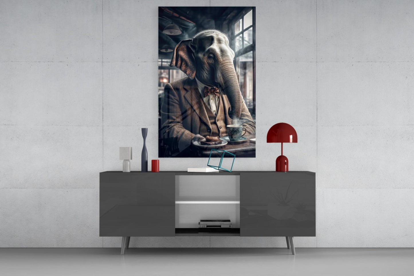 Gentleman Elephant in Tweed Glass Wall Art