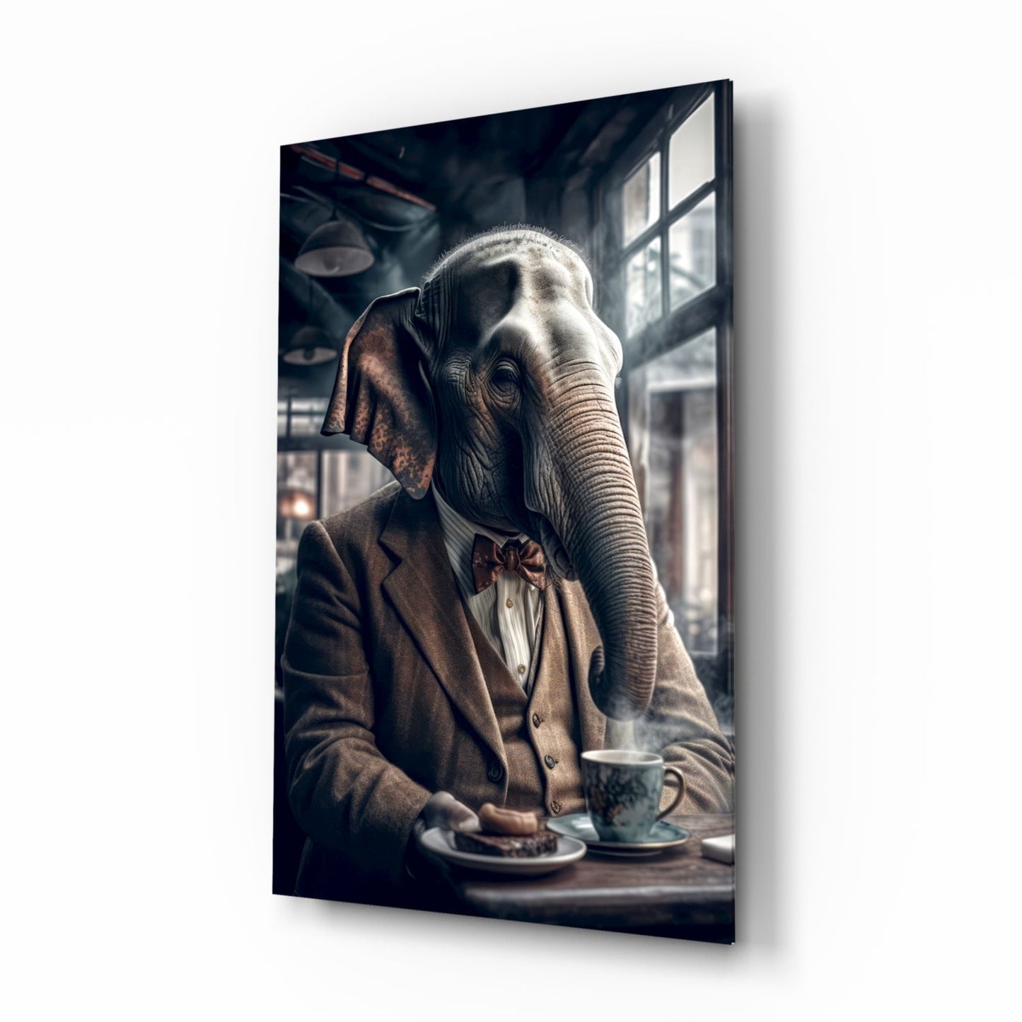 Gentleman Elephant in Tweed Glass Wall Art