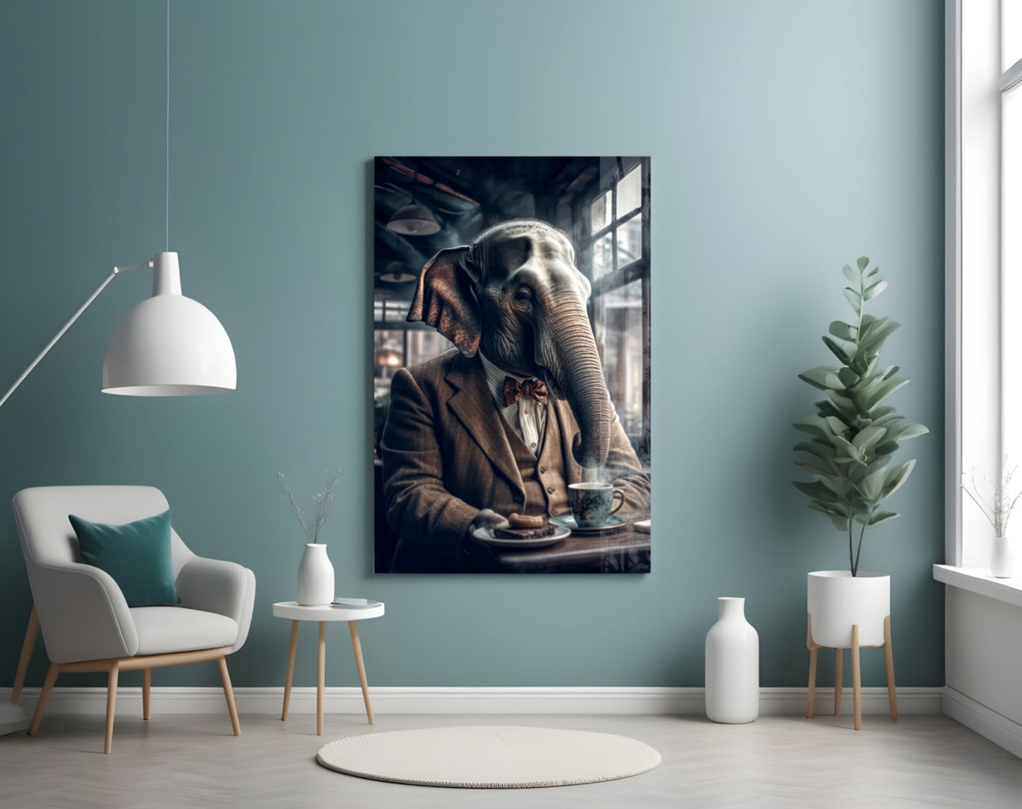Gentleman Elephant in Tweed Glass Wall Art