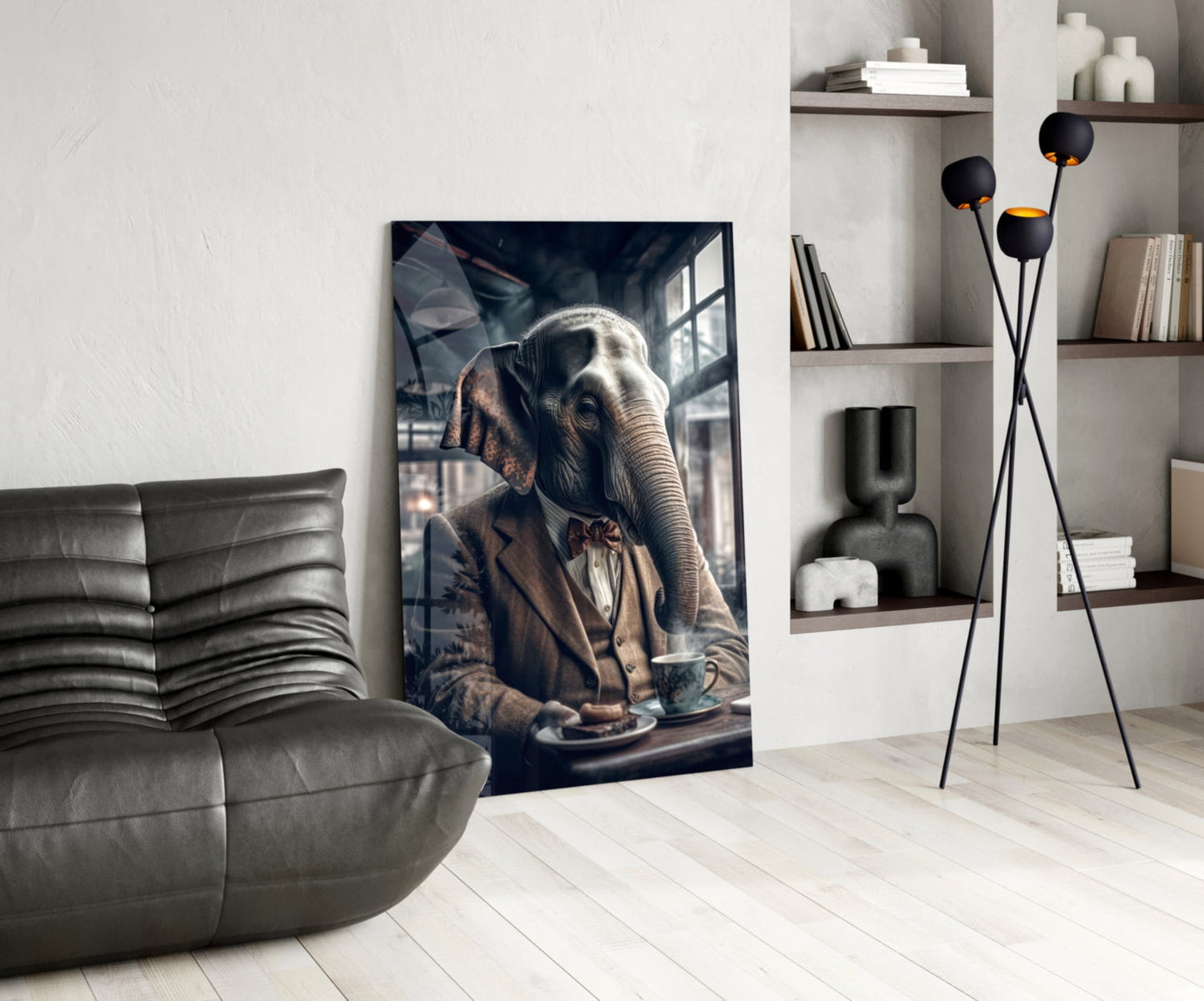 Gentleman Elephant in Tweed Glass Wall Art