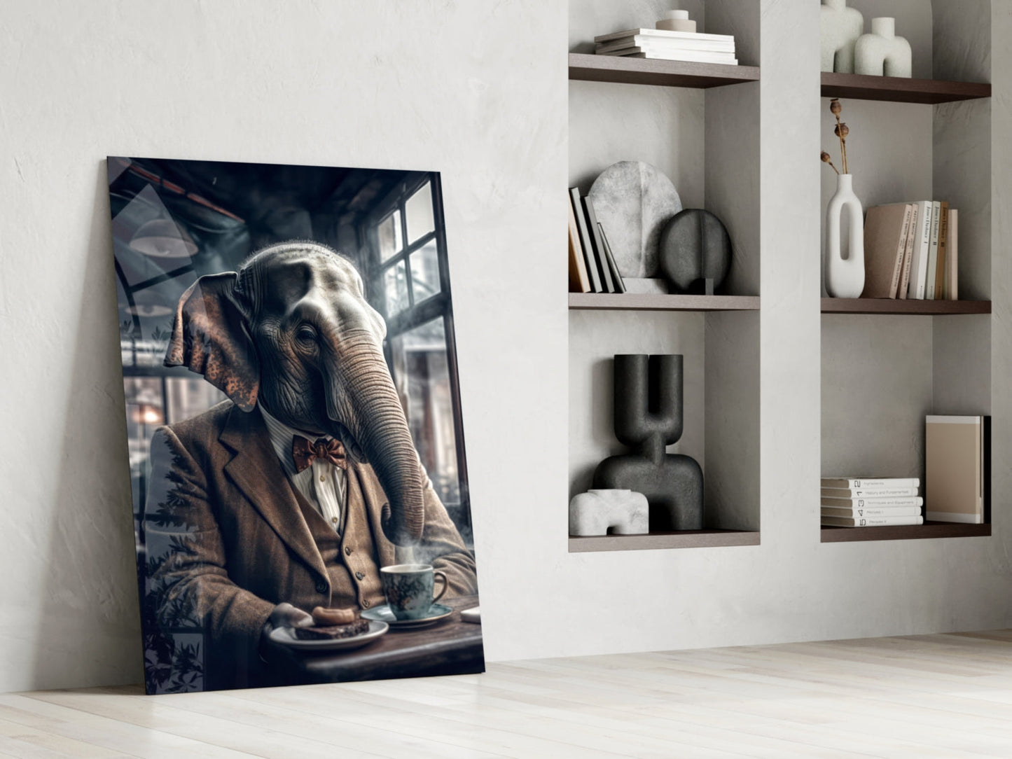 Gentleman Elephant in Tweed Glass Wall Art