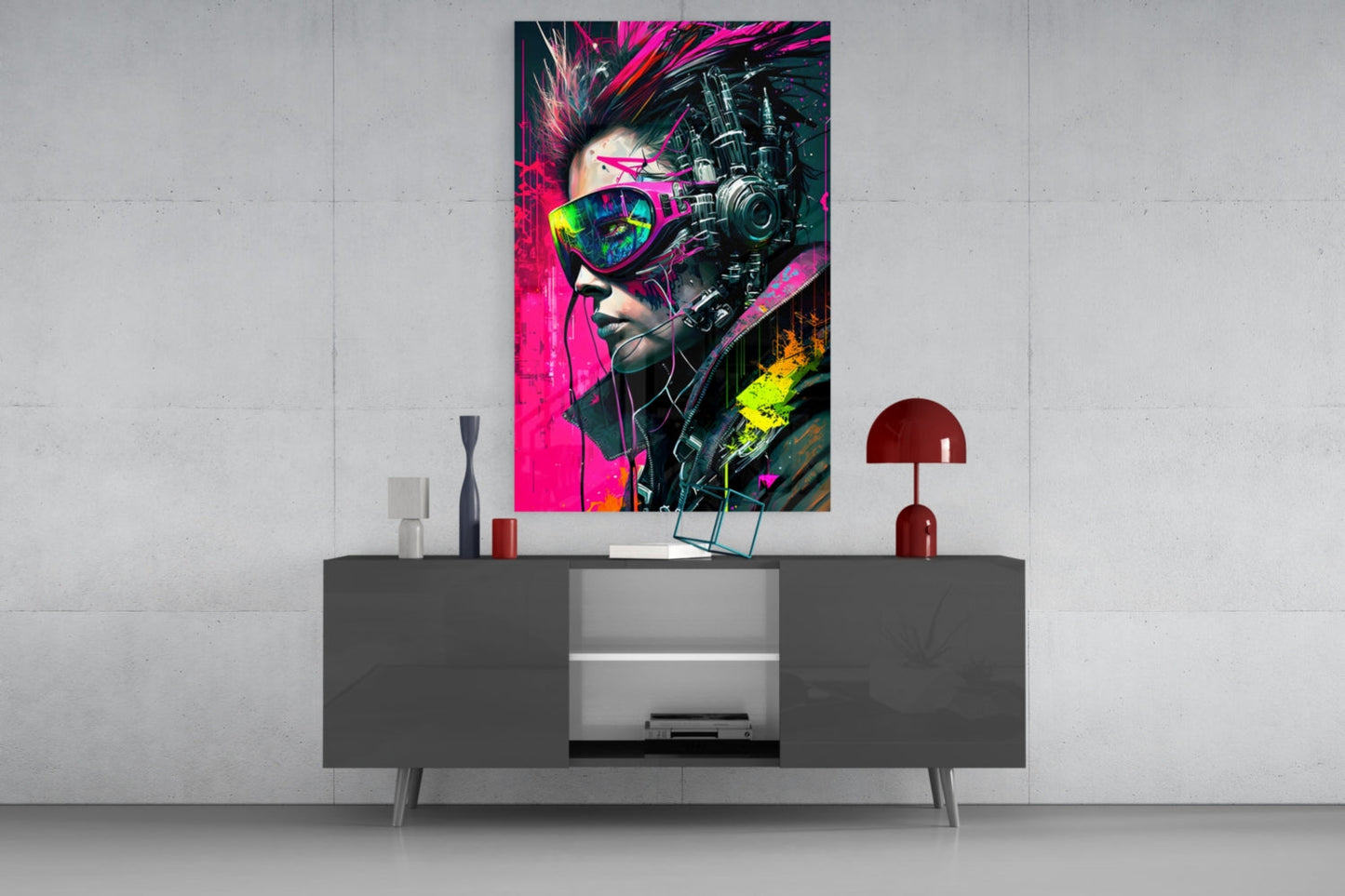 Cyberpunk Portrait Glass Wall Art