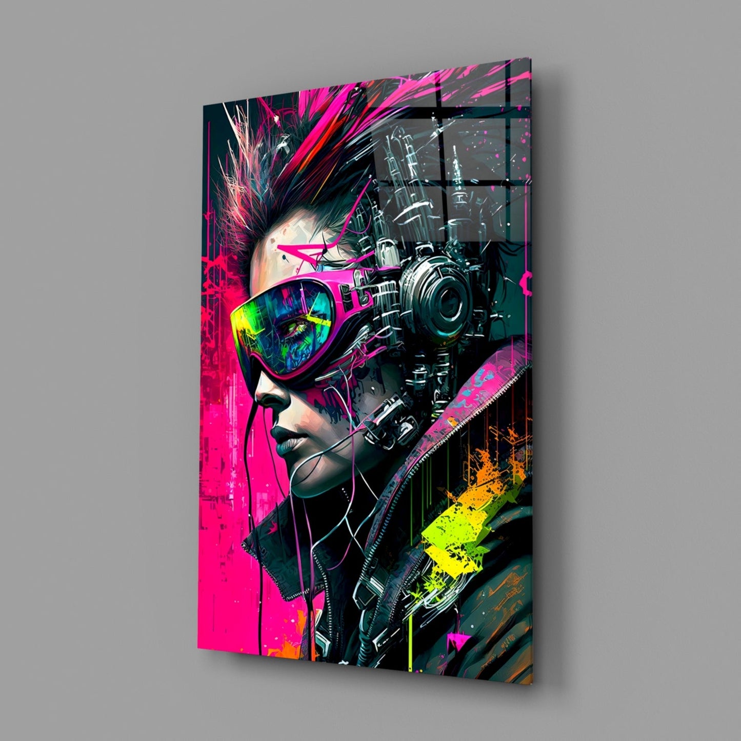 Cyberpunk Portrait Glass Wall Art