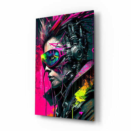 Cyberpunk Portrait Glass Wall Art