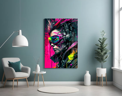 Cyberpunk Portrait Glass Wall Art