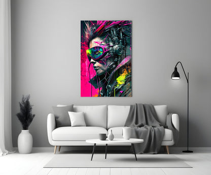 Cyberpunk Portrait Glass Wall Art