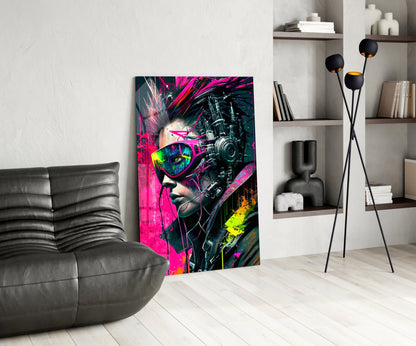 Cyberpunk Portrait Glass Wall Art