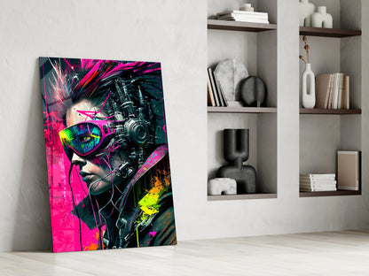 Cyberpunk Portrait Glass Wall Art