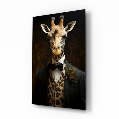 Giraffe In Tuxedo Bow Tie Glass Wall Art