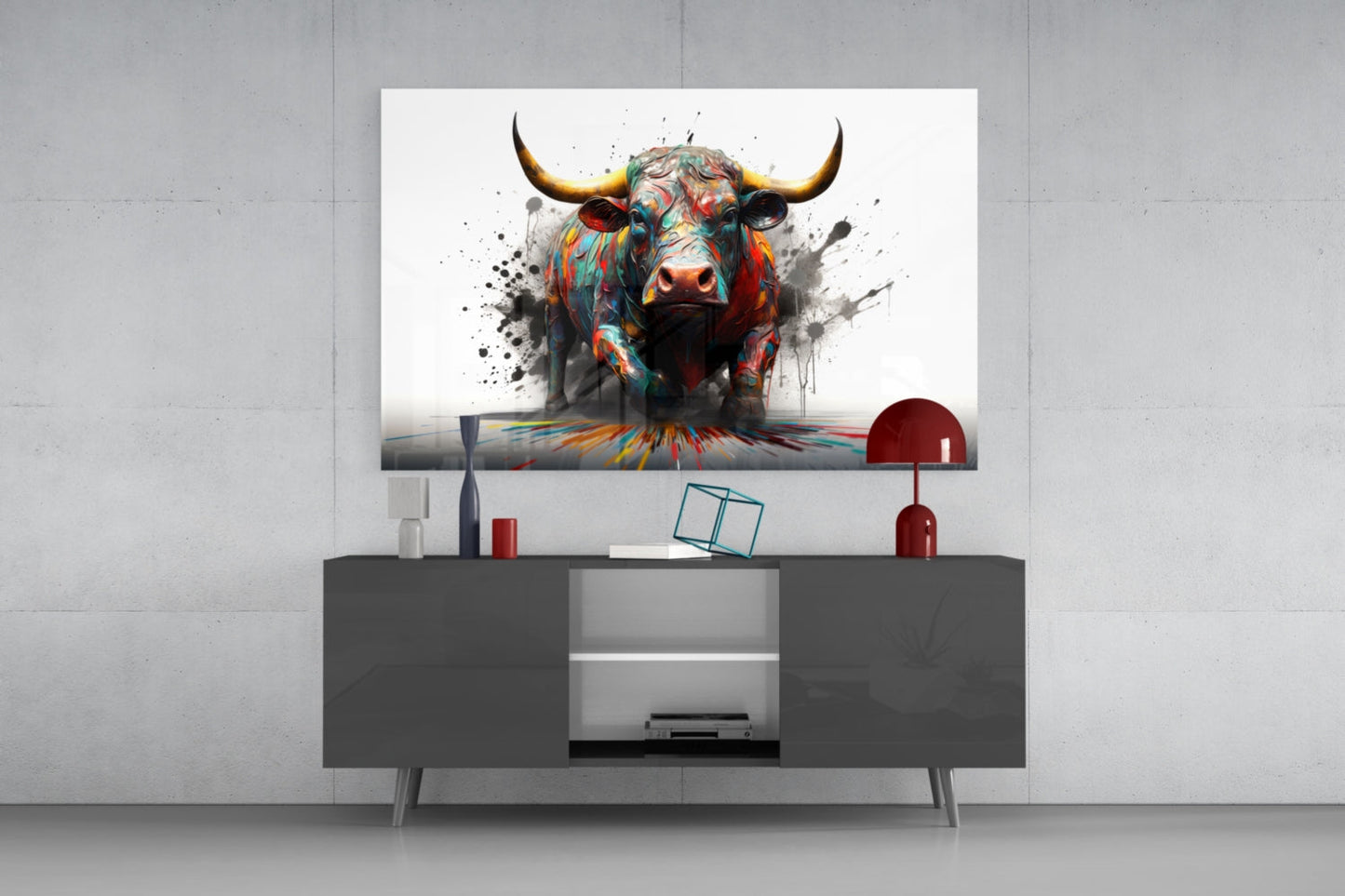 Bull Glass Wall Art Pop Graffiti Print