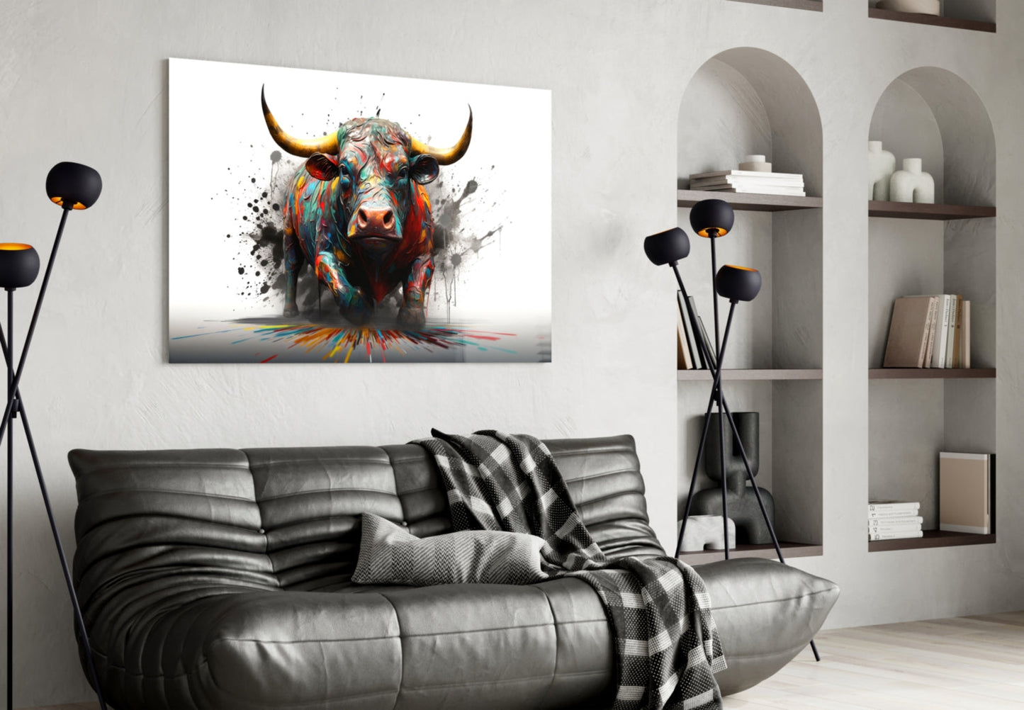 Bull Glass Wall Art Pop Graffiti Print