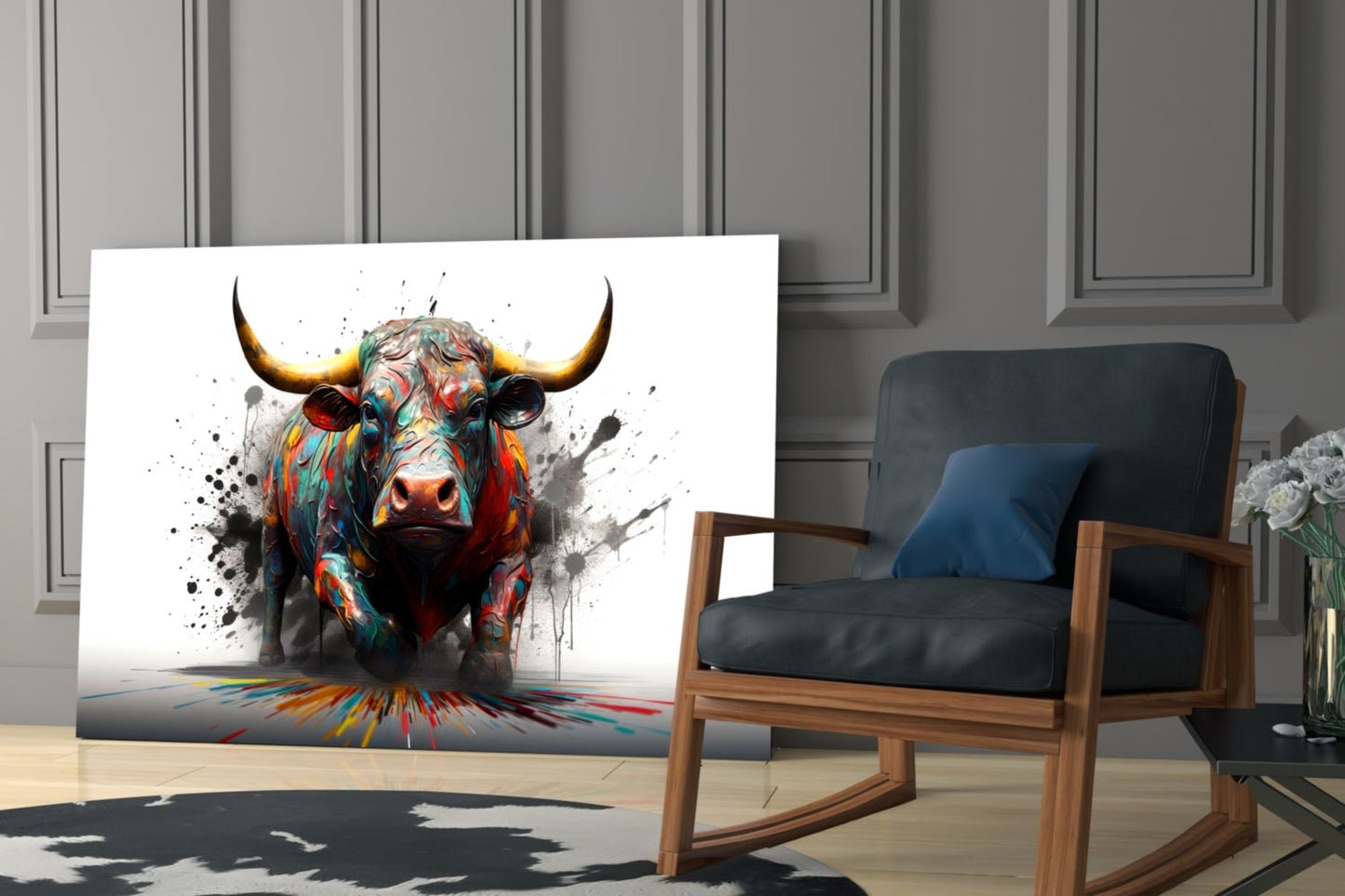 Bull Glass Wall Art Pop Graffiti Print
