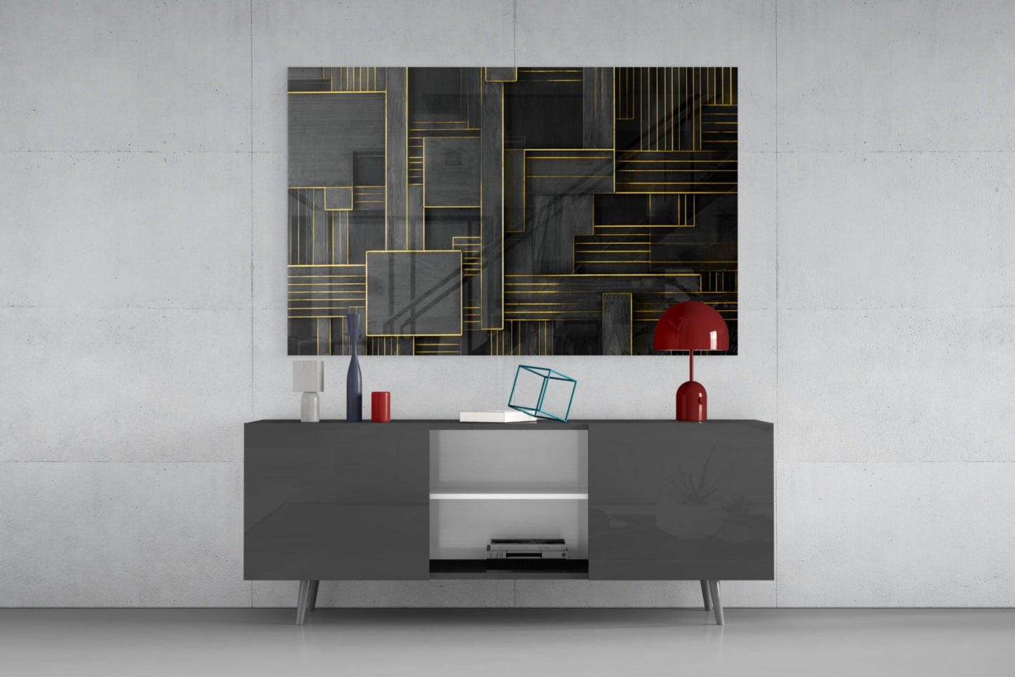 Art Deco Rectangles Glass Wall Art
