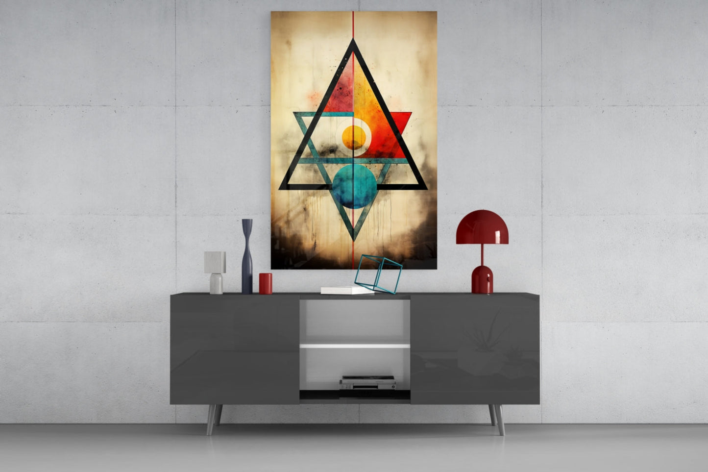 Sacred Geometry Triangles Glass Wall Art