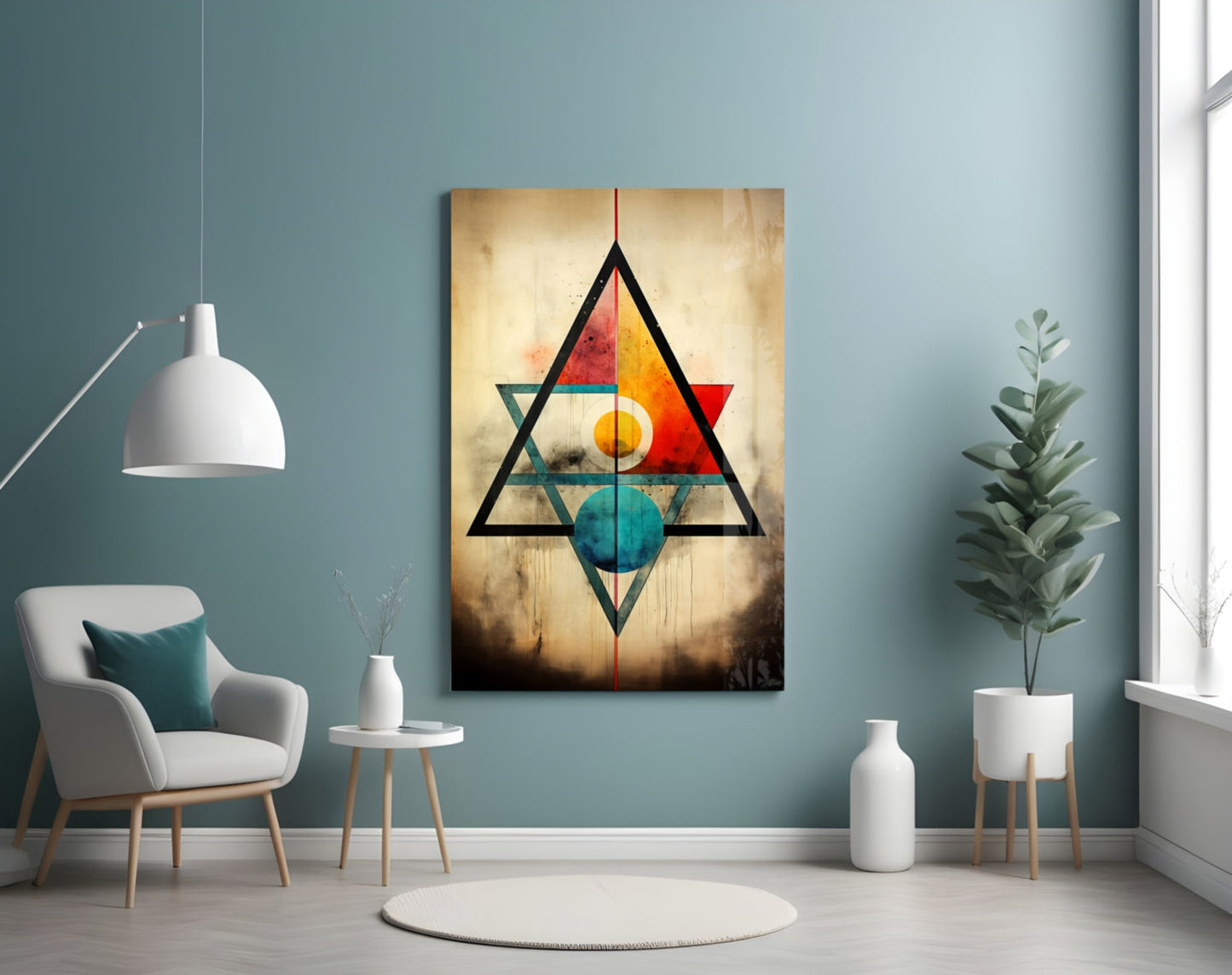 Sacred Geometry Triangles Glass Wall Art