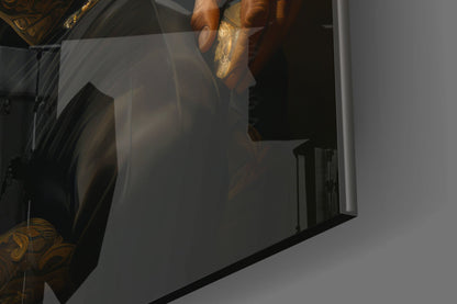 Close-up of the glossy tempered glass edge on the dapper lion artwork