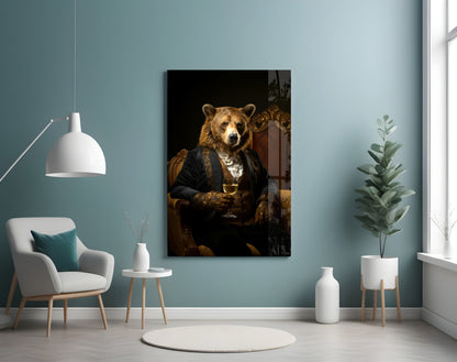 Gentleman Bear Glass Wall Art