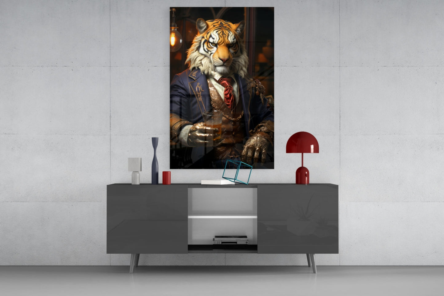 Duke Tiger in Suit Glass Wall Art