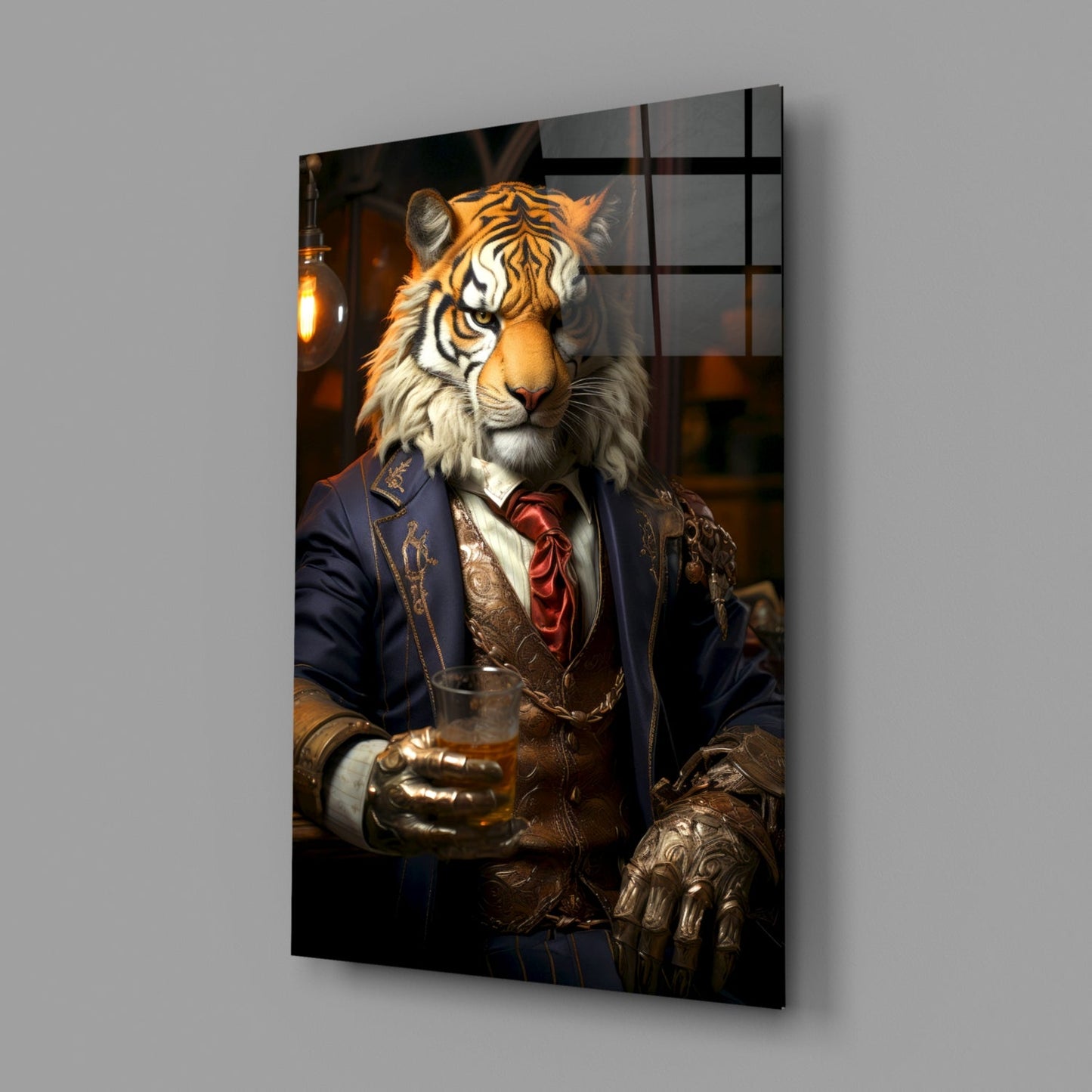 Duke Tiger in Suit Glass Wall Art