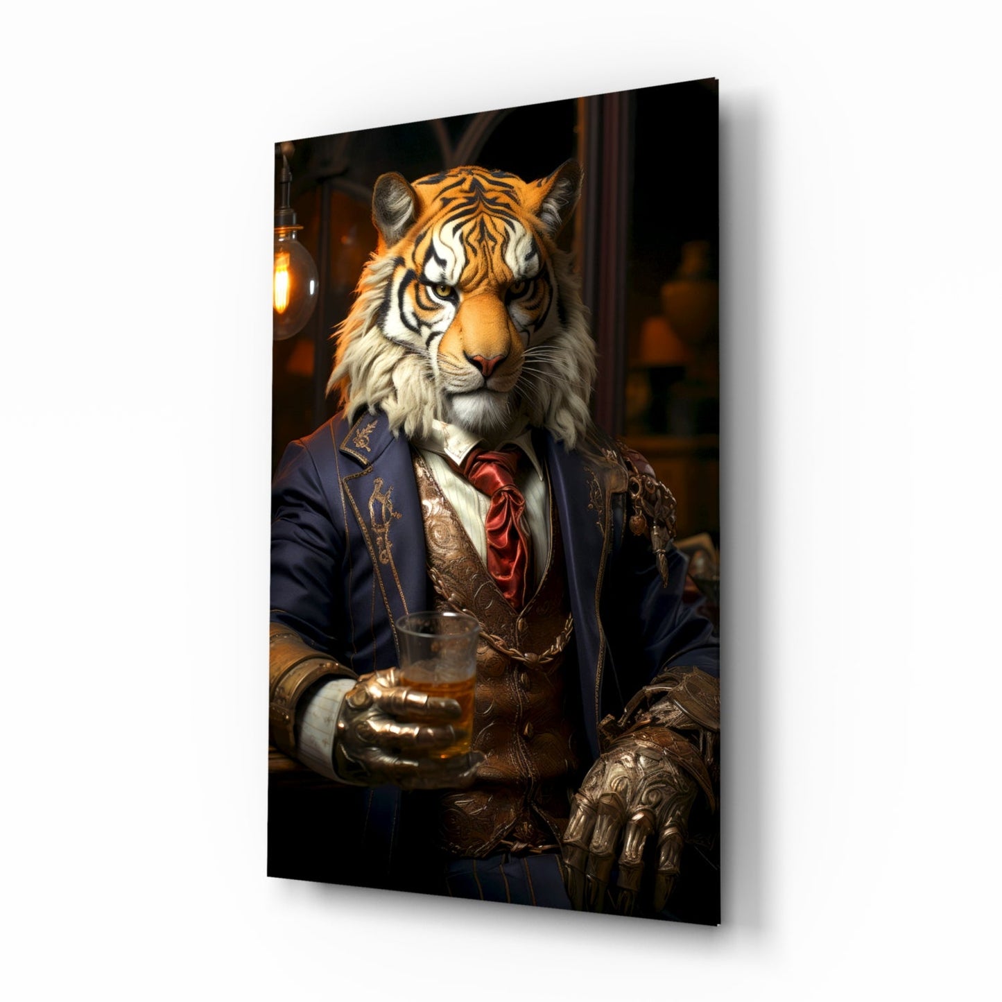Duke Tiger in Suit Glass Wall Art