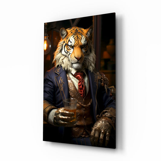 Duke Tiger in Suit Glass Wall Art