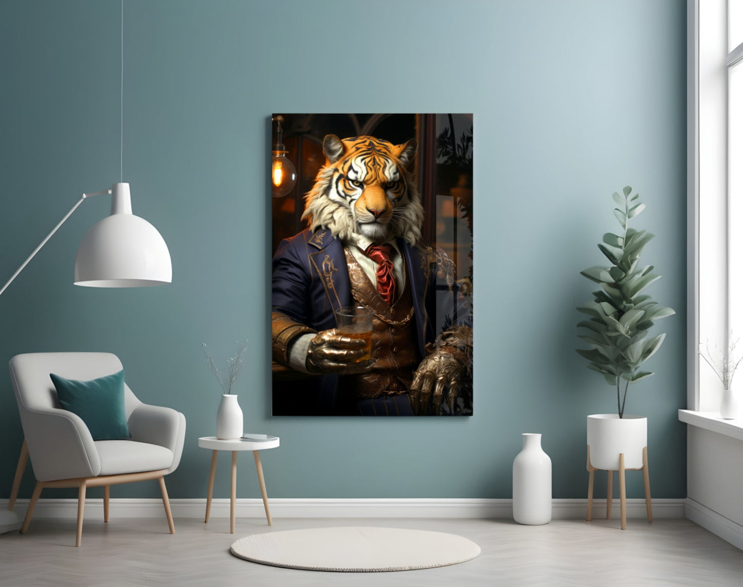 Duke Tiger in Suit Glass Wall Art