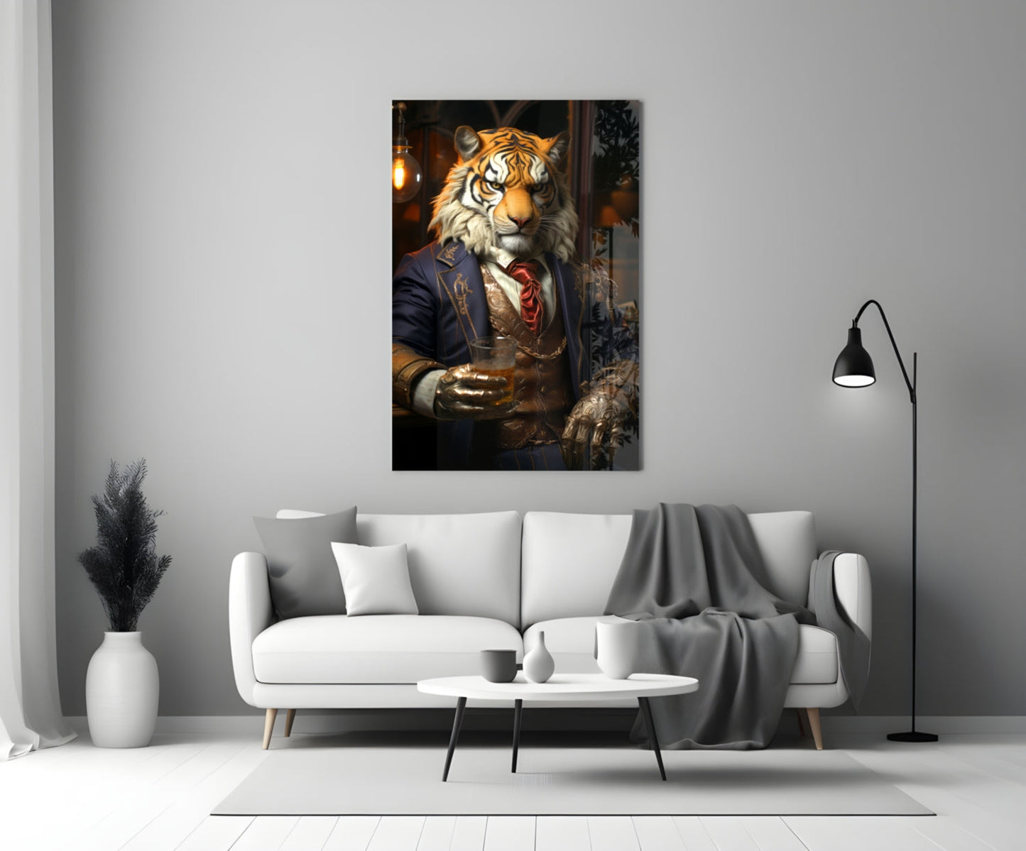 Duke Tiger in Suit Glass Wall Art