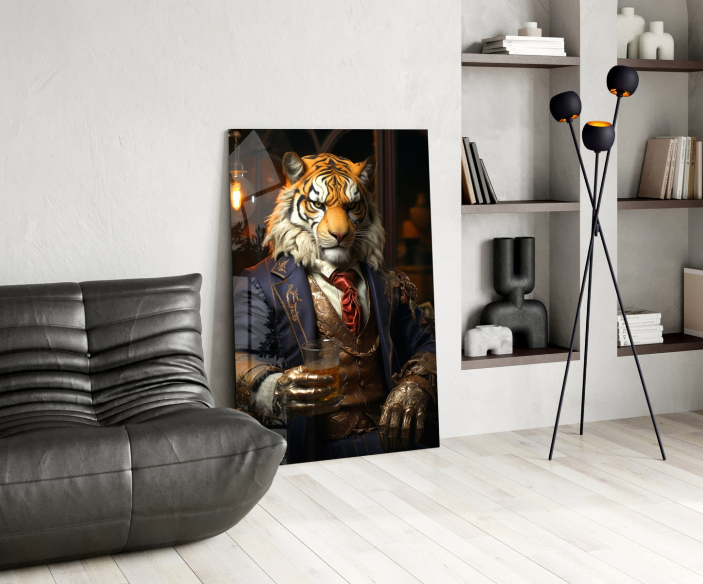 Duke Tiger in Suit Glass Wall Art