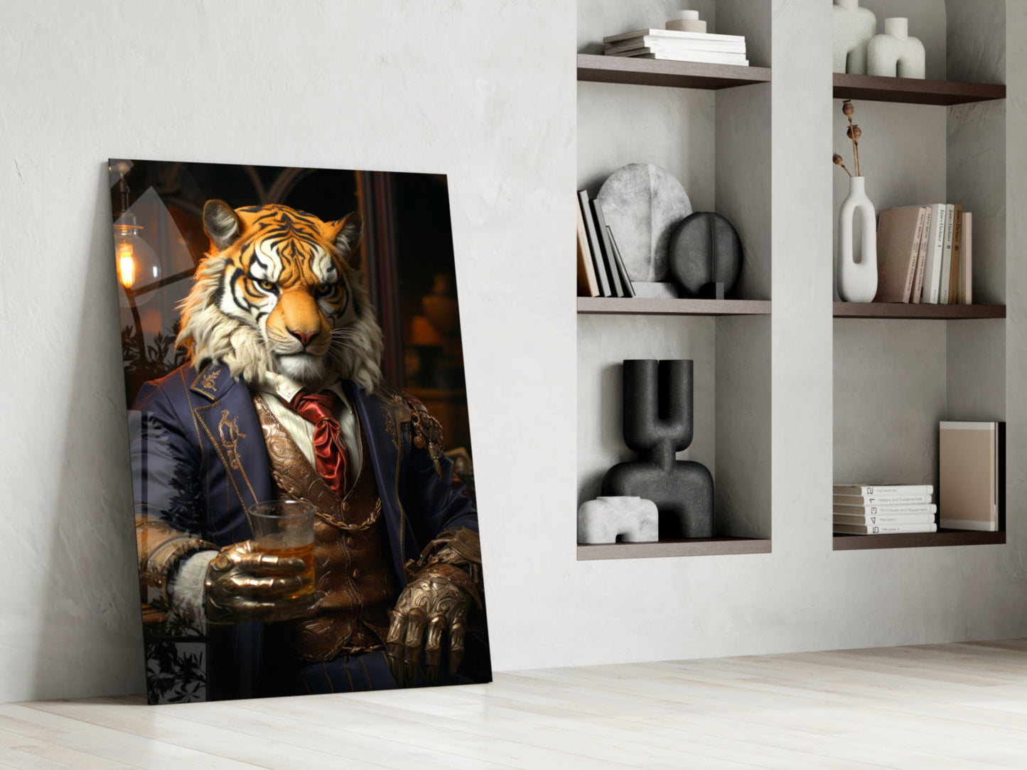 Duke Tiger in Suit Glass Wall Art