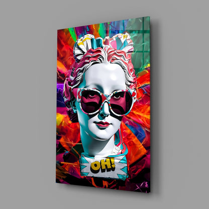 White bust in sunglasses glass wall art angled against a soft gray backdrop
