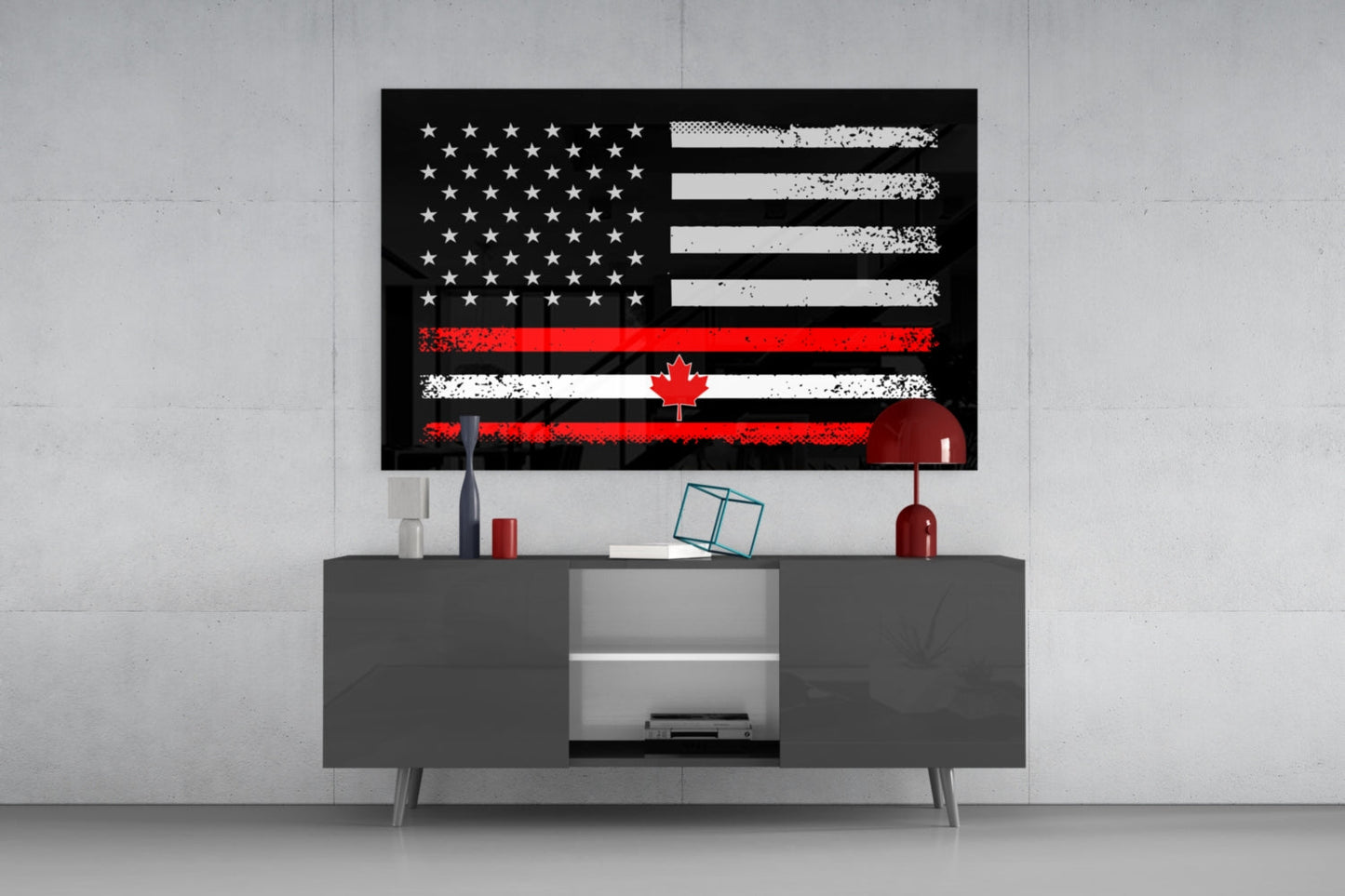 USA Canada Flag Glass Wall Art