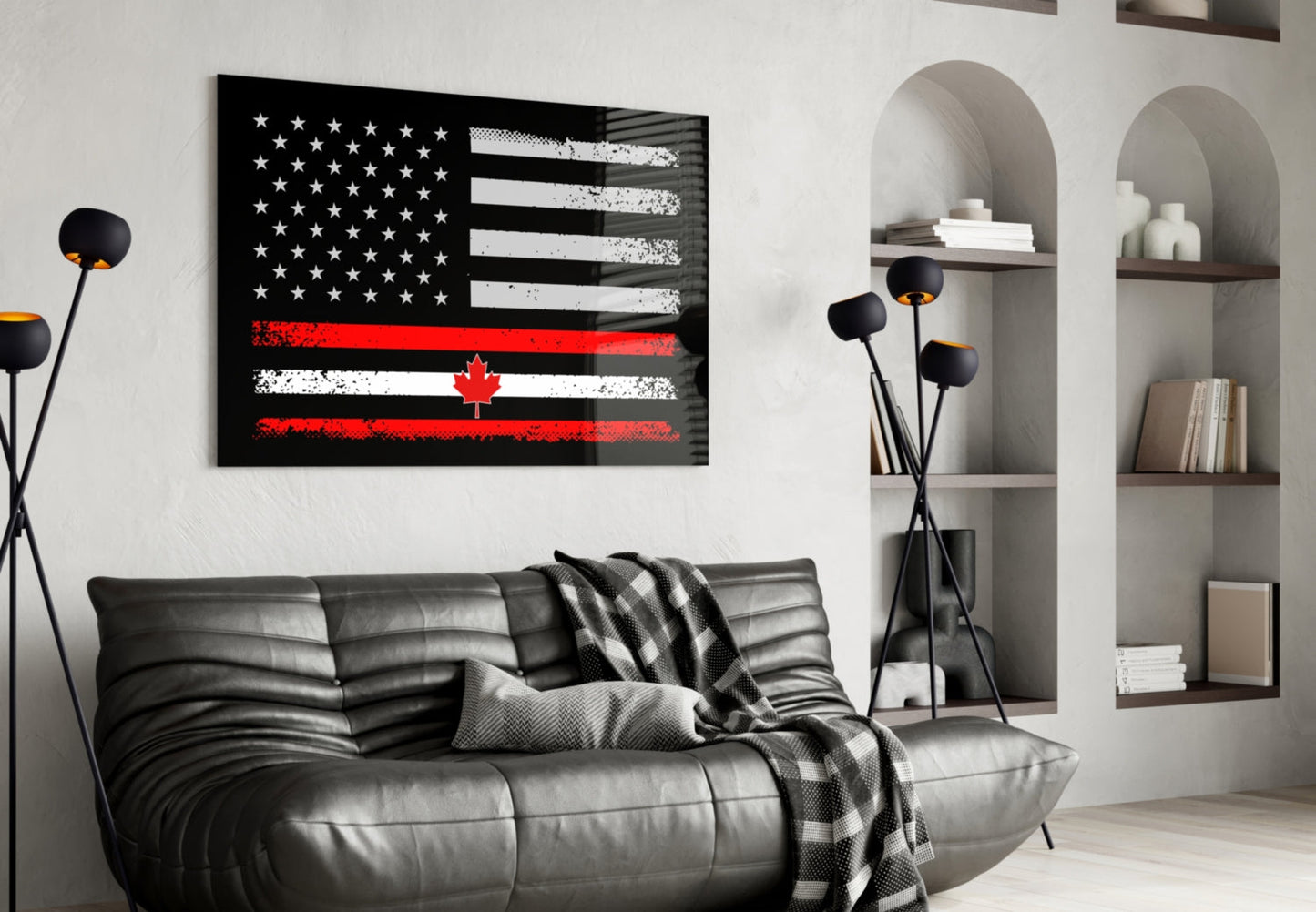 USA Canada Flag Glass Wall Art