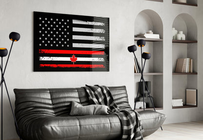 USA Canada Flag Glass Wall Art