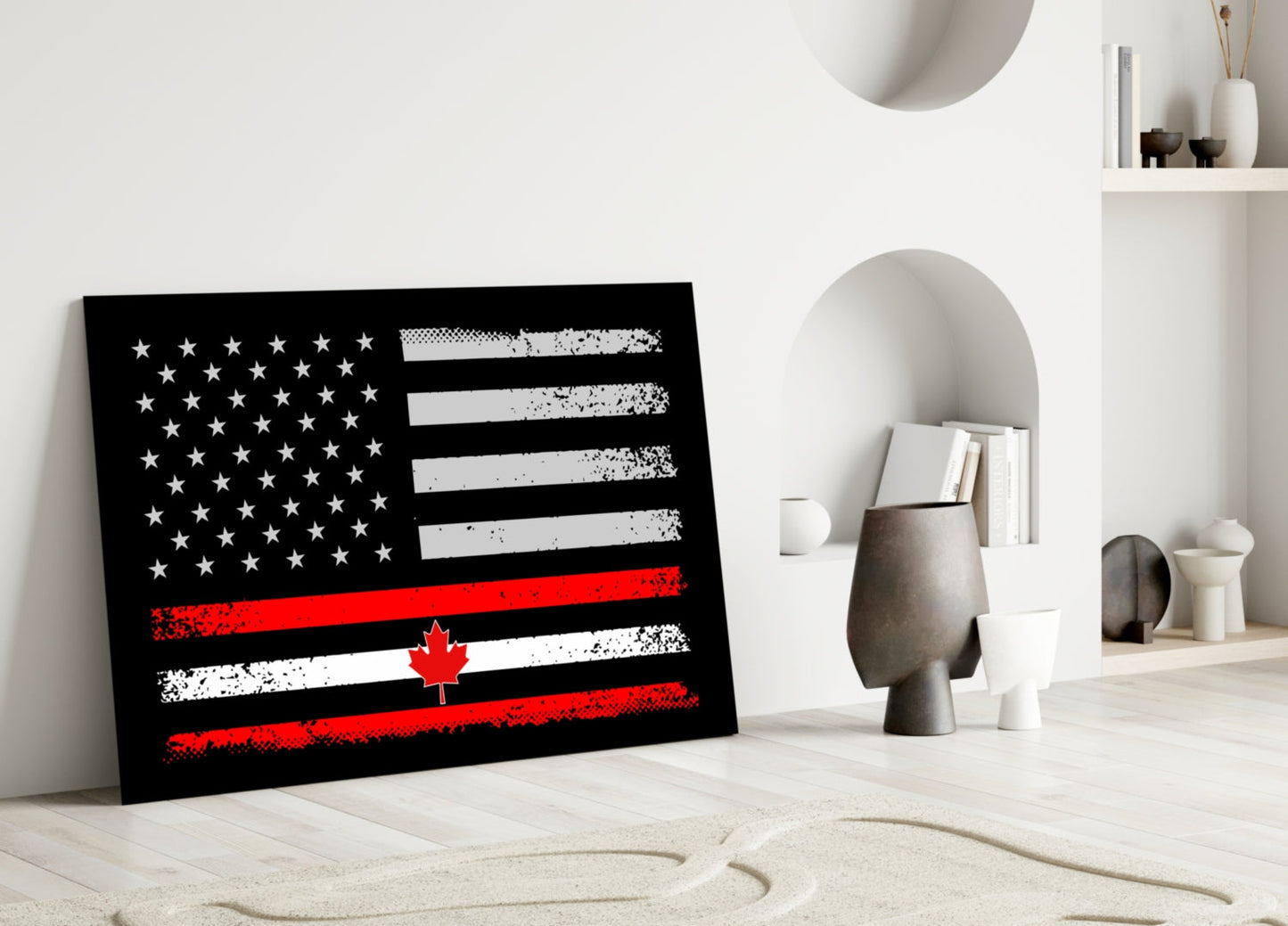 USA Canada Flag Glass Wall Art