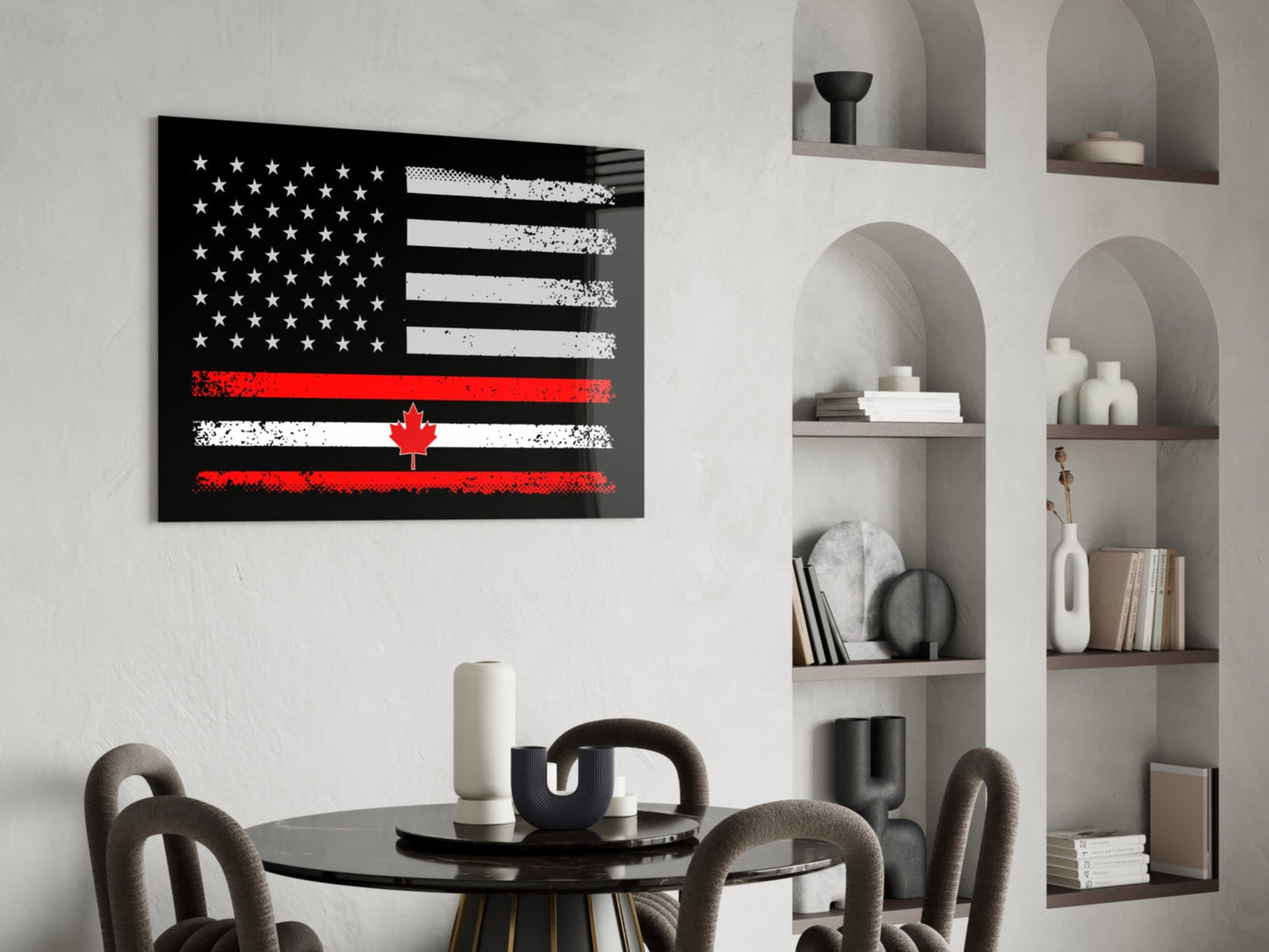 USA Canada Flag Glass Wall Art