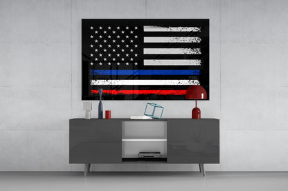 USA France Flag Glass Wall Art