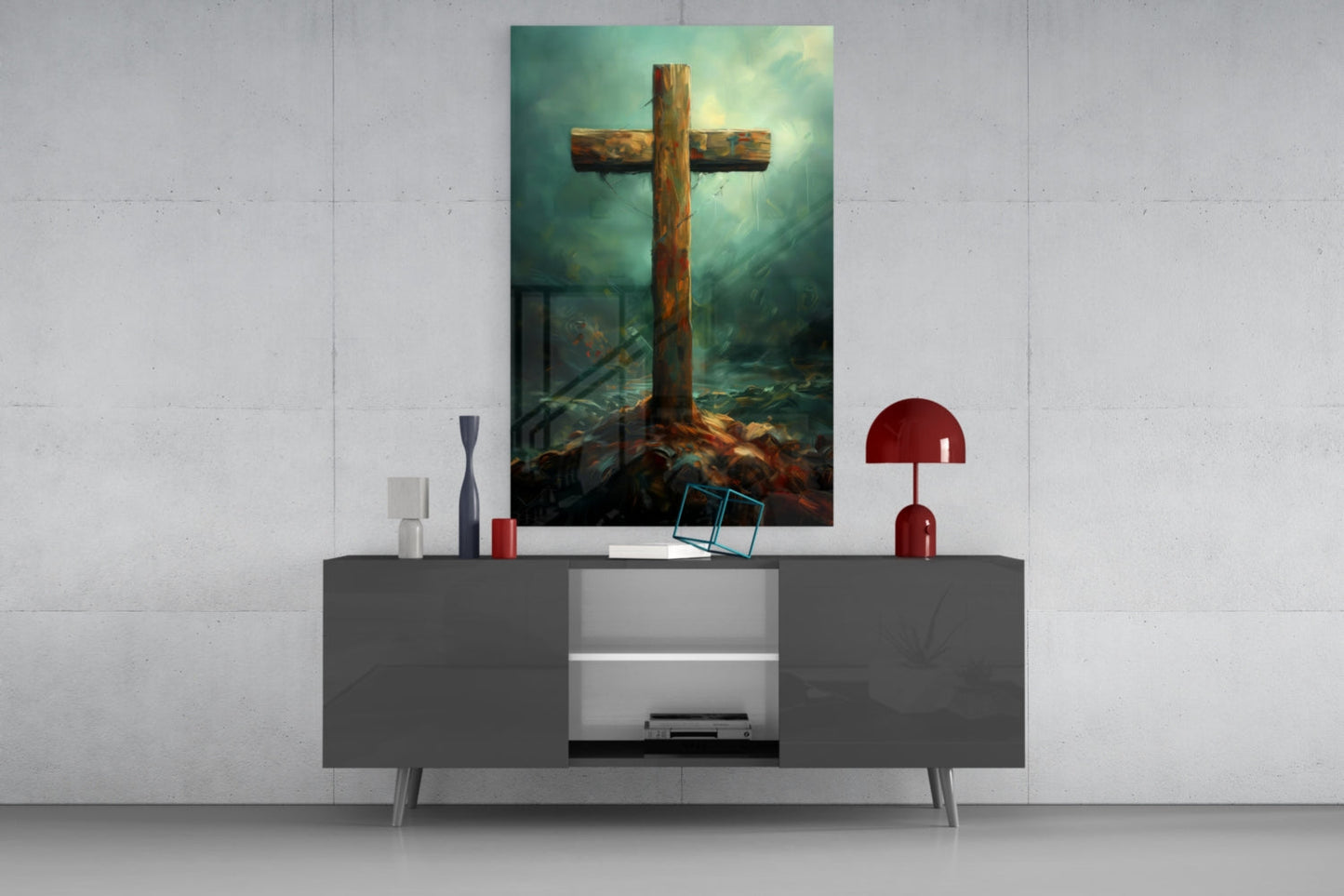 Cross on the Hill Glass Wall Art