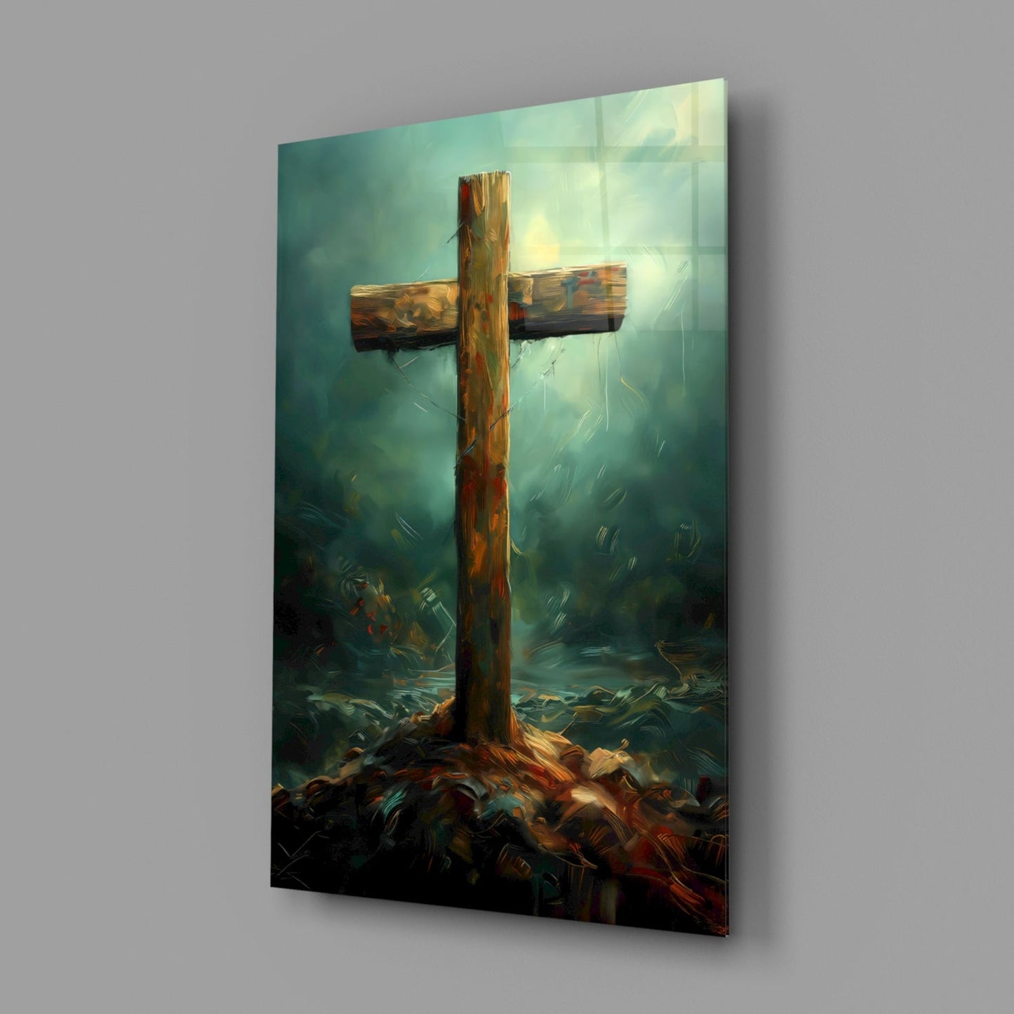 Cross on the Hill Glass Wall Art
