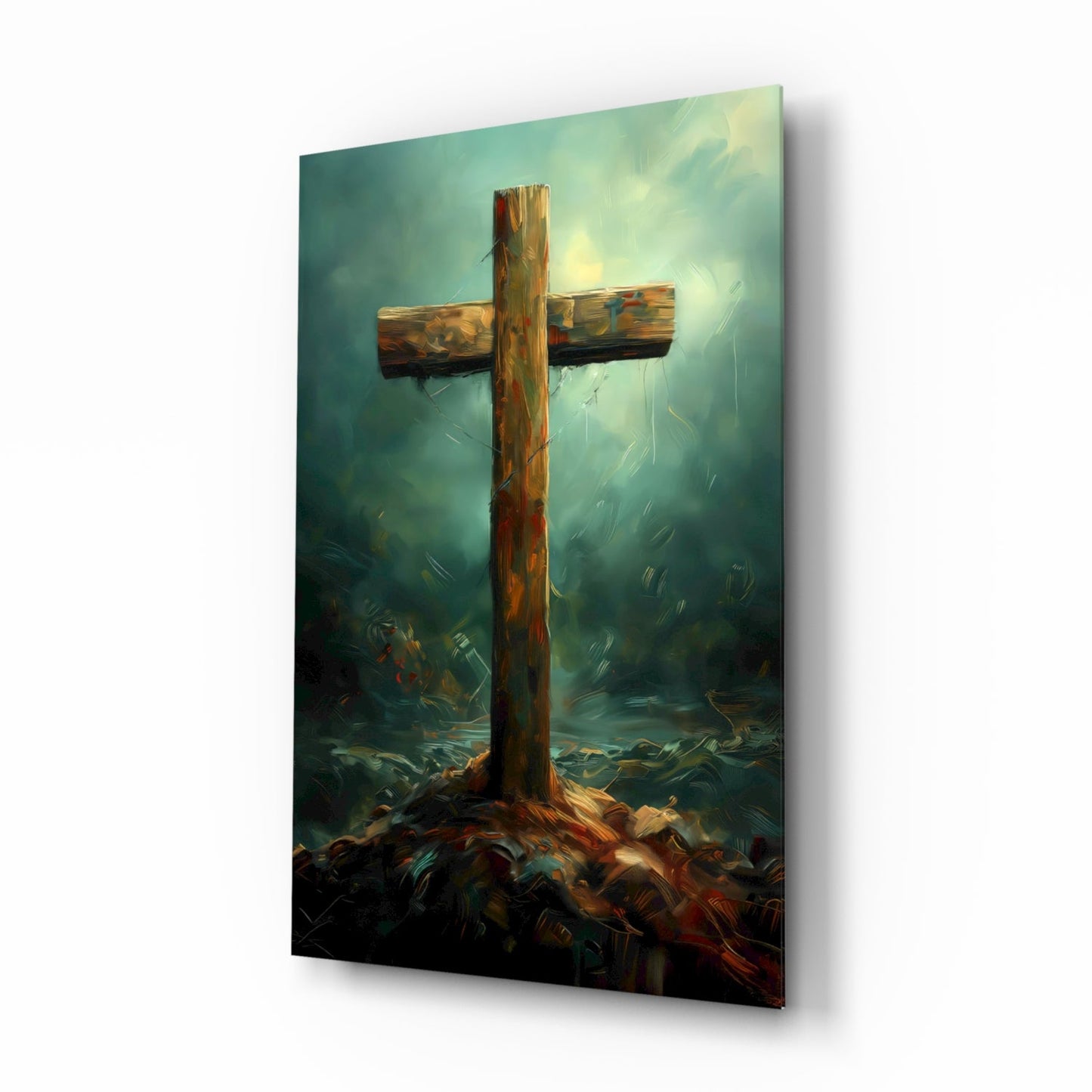 Cross on the Hill Glass Wall Art