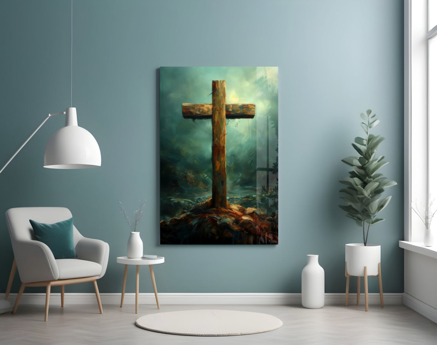 Cross on the Hill Glass Wall Art